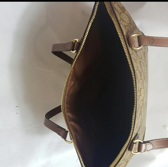 New Coach Zip Top Tote In Signature Canvas khaki nwt - Picture 7 of 11